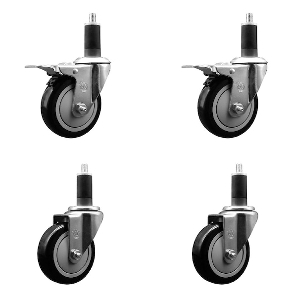 Service Caster 4'' Black Poly Swivel 1-1/4'' Expanding Stem Caster Set 2 Total Lock Brakes, 4PK SCC-EXTTL20S414-PPUB-BLK-2-S-2-114 - main